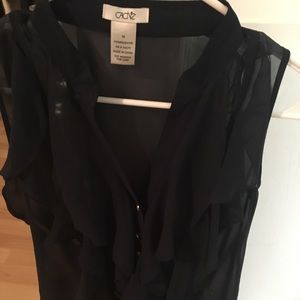 Cache XS Navy Blue Sheer Ruffle Top